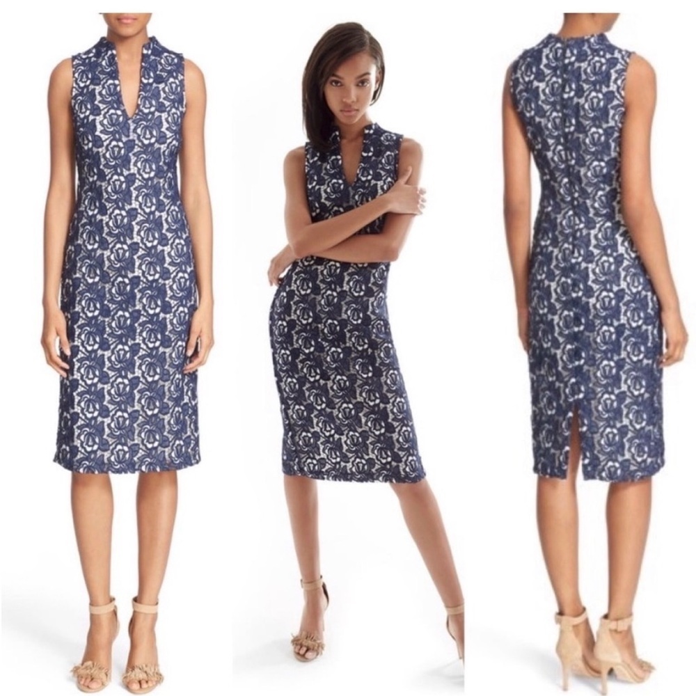 Alice + Olivia Sleeveless Navy Floral Lace Sheath Dress size 6 NWT - Picture 2 of 13